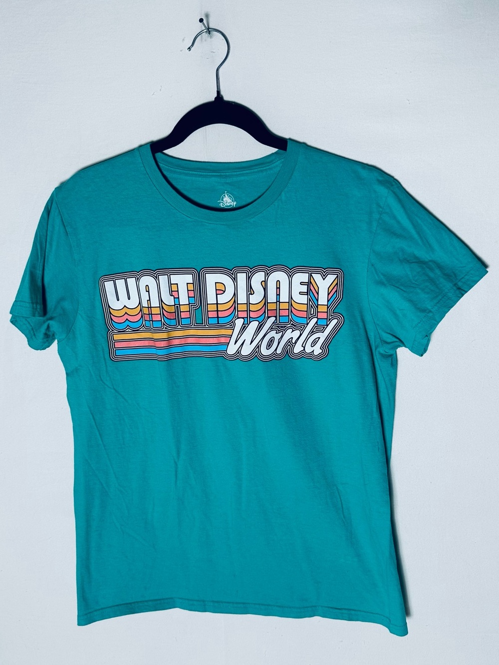 Walt Disney World Retro Stripe Graphic Tee Teal Turquoise Short Sleeve T Shirt M